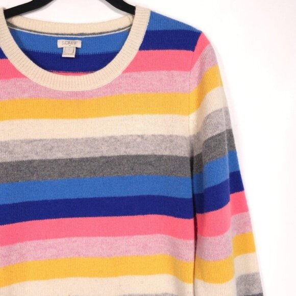 J.CREW‎ Teddie LAMBS WOOL Blend Striped Multi Pullover Sweater LARGE Women F7810 - Picture 7 of 11